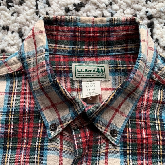 L.L. Bean Men’s Red White Green Plaid Long Sleeve Button Down Shirt Large - REG - Picture 8 of 12